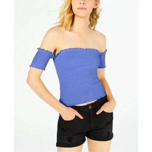 Juniors' Smocked Off-the-Shoulder Crop Top